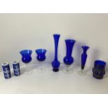 Blue Glass Vases etc and Pair of Blue and White Pots