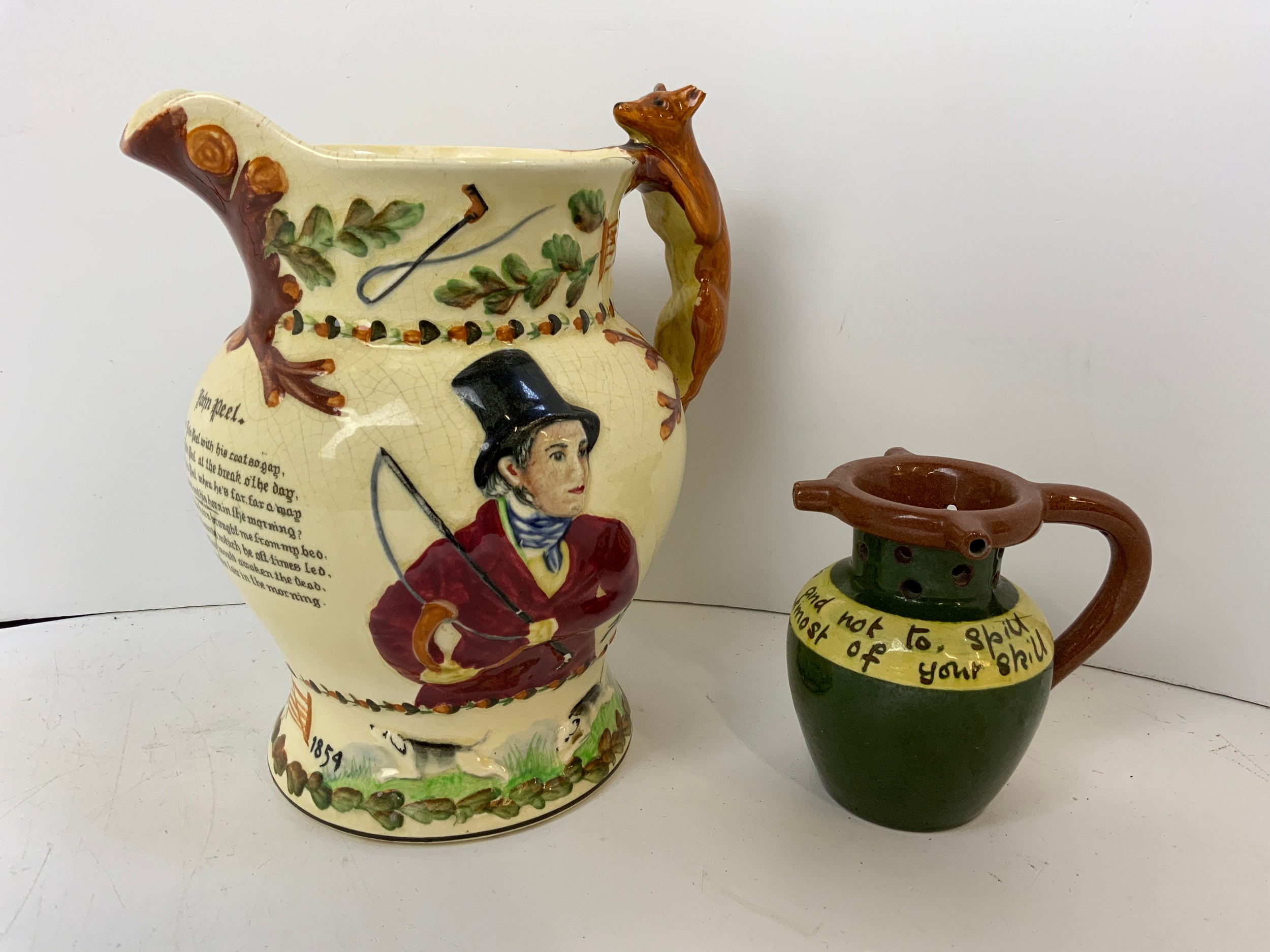 Crown Devon John Peel Musical Jug (Chip to Ear) and Puzzle Jug (Brannam?)