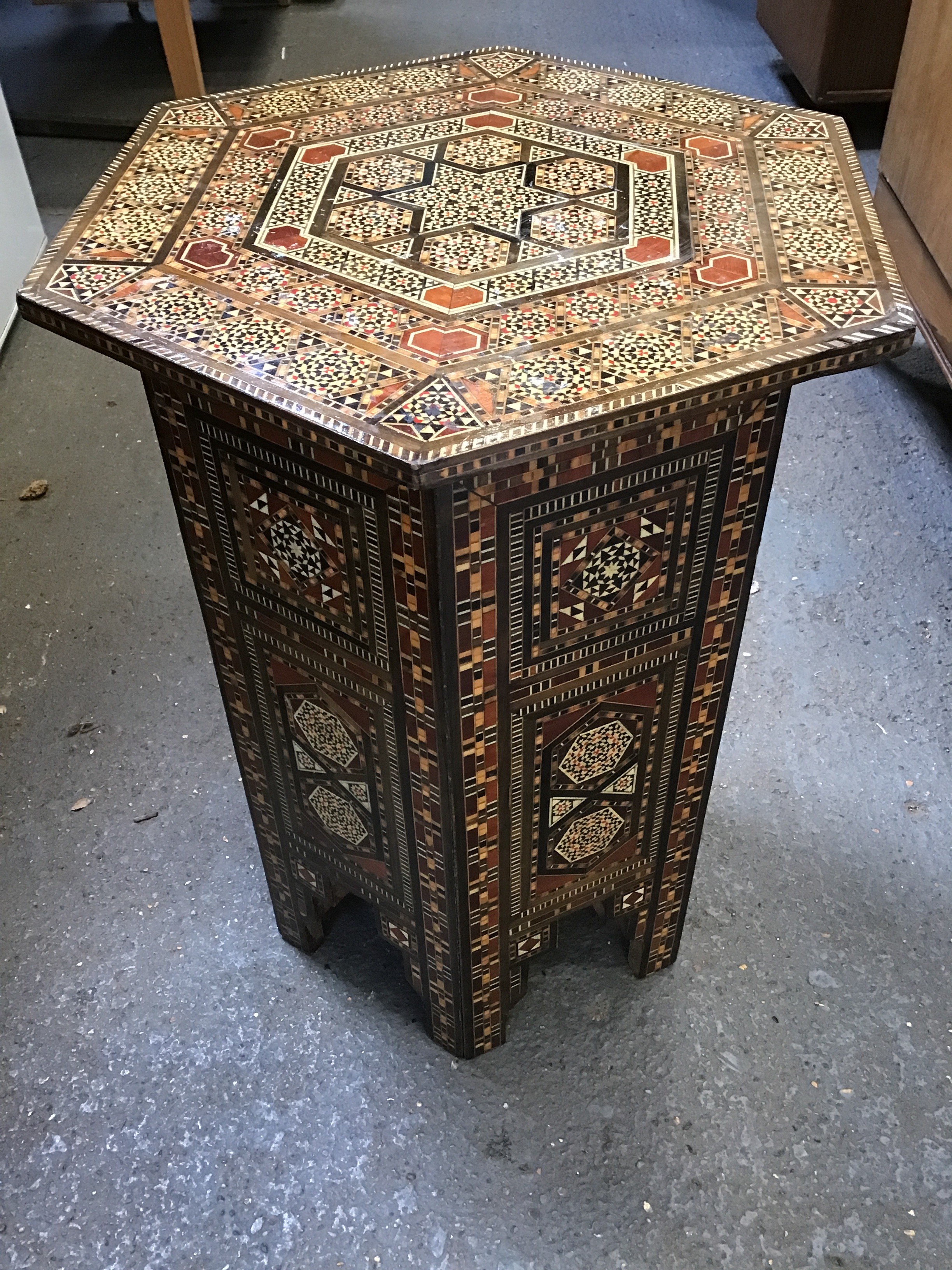 Decorative Inlaid Hexagonal Table