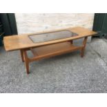 Retro Glass Topped Coffee Table with Shelf Under - 136cm W x 49cm D