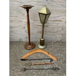 Brass Lamp, Wooden Ashtray, Boomerang and Shoe Horn etc