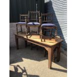 Oak Table with 6x Chairs including 2x Carvers - 206cm W x 68cm D x 79cm H