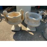 Pair of Concrete Garden Pedestal Planters