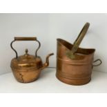Copper Coal Scuttle and Kettle