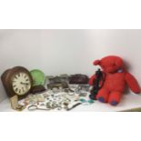 Collectables - Hand Knitted Teddy, Clock, Purse, Buckle, Scales, Stamps, Badges and Jewellery etc