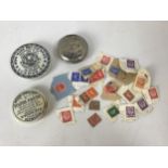 2x Pot Lids, Coleman's Mustard Tin and Contents - Stamps