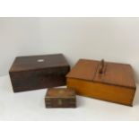 Oak Cutlery Box, Brass Bound Trinket Box and Ebony Writing Box for Restoration