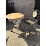 Metal Chair and Cast Iron Table with Pine Top