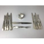 5x Sets of Silver Plated Fruit Knives and Forks with Silver Collars and Mother of Pearl Handles (