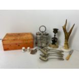 Condiment Set, Teaspoons and Mounted Antler etc