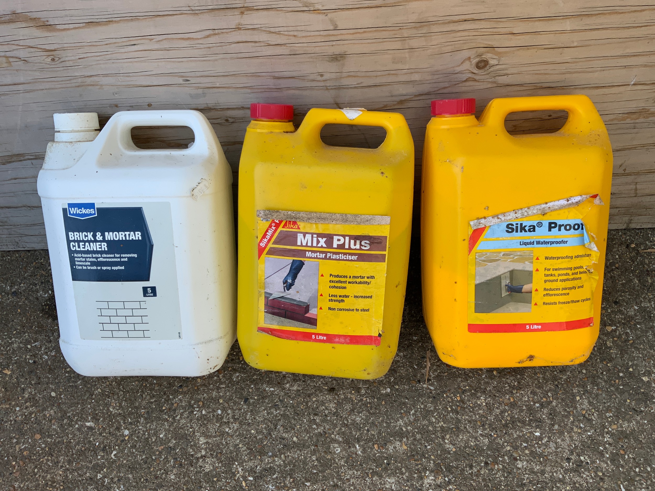 3x Tubs - Brick and Mortar Cleaner, Mix Plus and Liquid Waterproofer