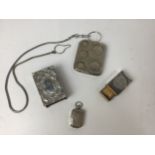 2x Vesta Cases, Miniature Snuff Box Pendant with Snuff and Plated Antique Coin Holder and Chain