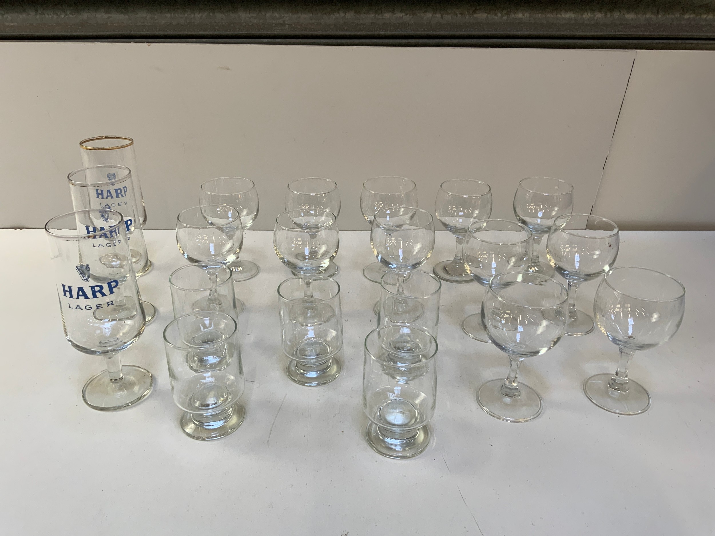 Harp Lager Glasses and Wine Glasses etc