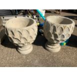 Pair of Concrete Garden Pedestal Planters