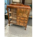 Walnut Veneer Cabinet with Bureau - 104cm W x 127cm H