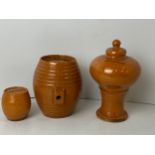 English Slipware Barrel and 2x Slipware Money Boxes from the Same Pottery