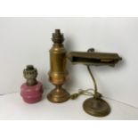 Vintage Bankers Lamp and 2x Oil Lamps
