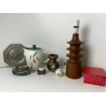 Denby Coffee Pot, Wooden Table Lamp and Trinket Boxes etc