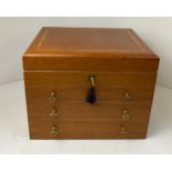Young Jones of York Wood Veneered Three Drawer Jewellery/Sewing Box with Key and Contents - Sewing