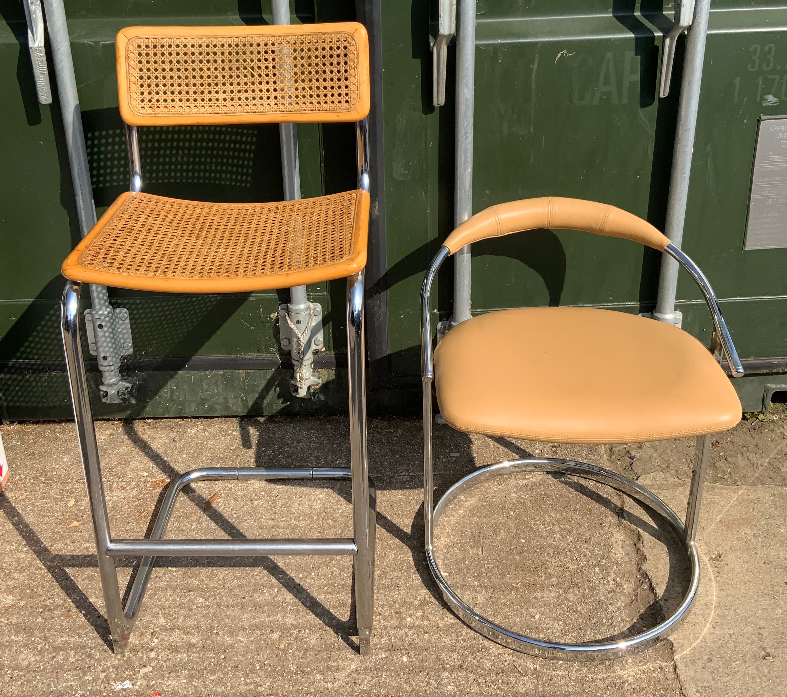 Low Leatherette Stool and High Back Wicker/Metal Stool