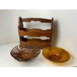 Media Storage Rack, Indian Wooden Bowl and Glass Bowl