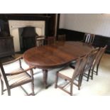 Oak Extending Dining Table and Harlequin Set of Chairs