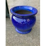 Large Blue Glazed Planter - 52cm H x 55cm Diameter