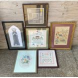 6x Embroidered Framed Pictures