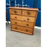 Victorian Pine Chest of Two over Three Drawers - 112cm W x 52cm D x 107cm H