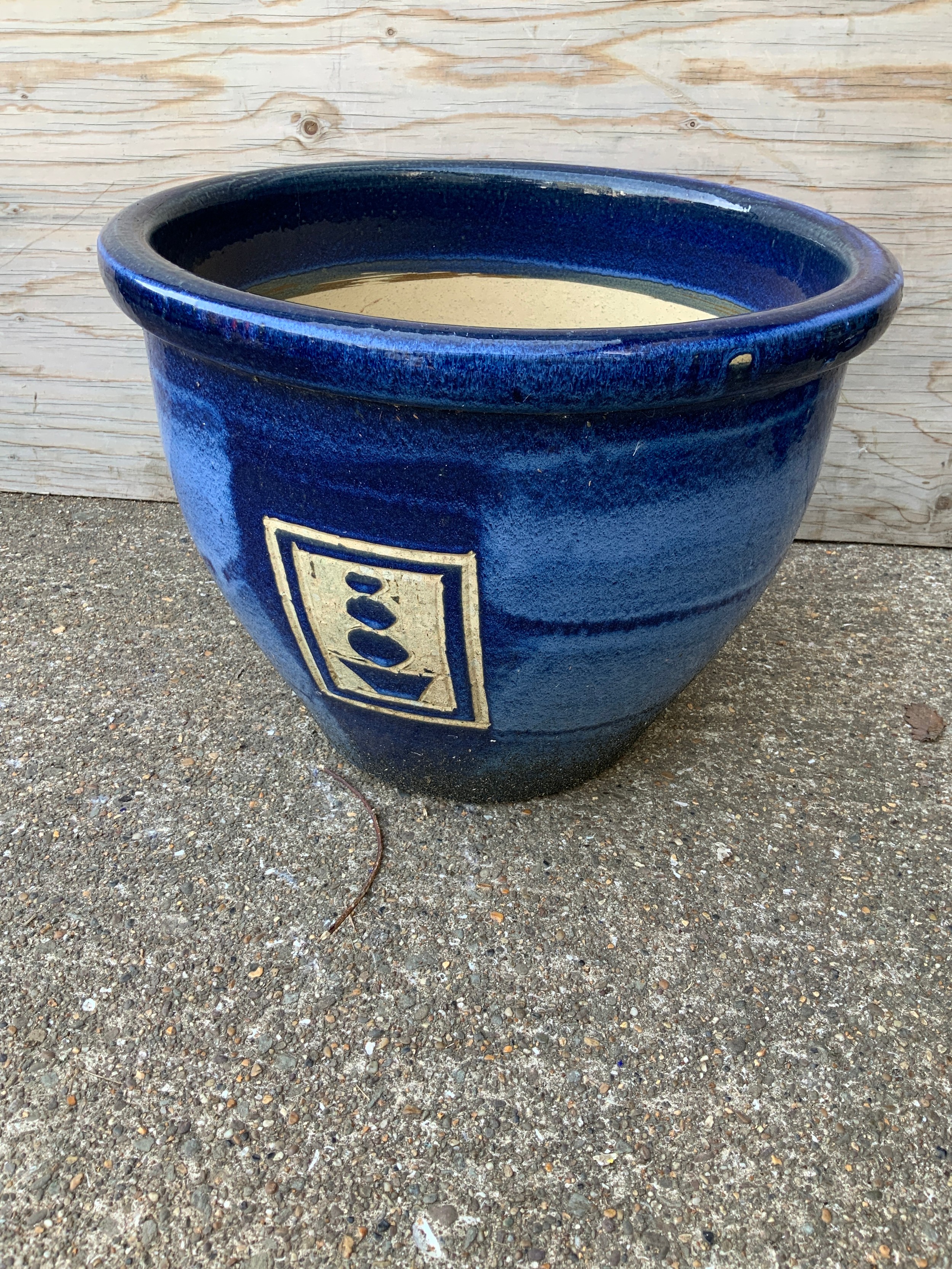 Blue Glazed Planter - 35cm H