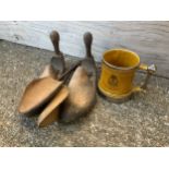Wooden Shoe Lasts and Glazed Tankard