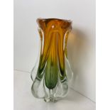 Heavy Retro Art Cased Glass Vase - 24cm High