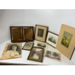 Double Wooden Picture Frame and Quantity of Pictures
