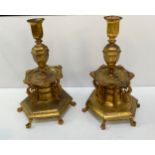 Pair of Brass Candlesticks (Some Damage)