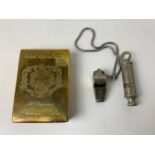 2x Whistles - The Acme, The Metropolitan, British Officers Club Brass Playing Card Tin 1889 4th