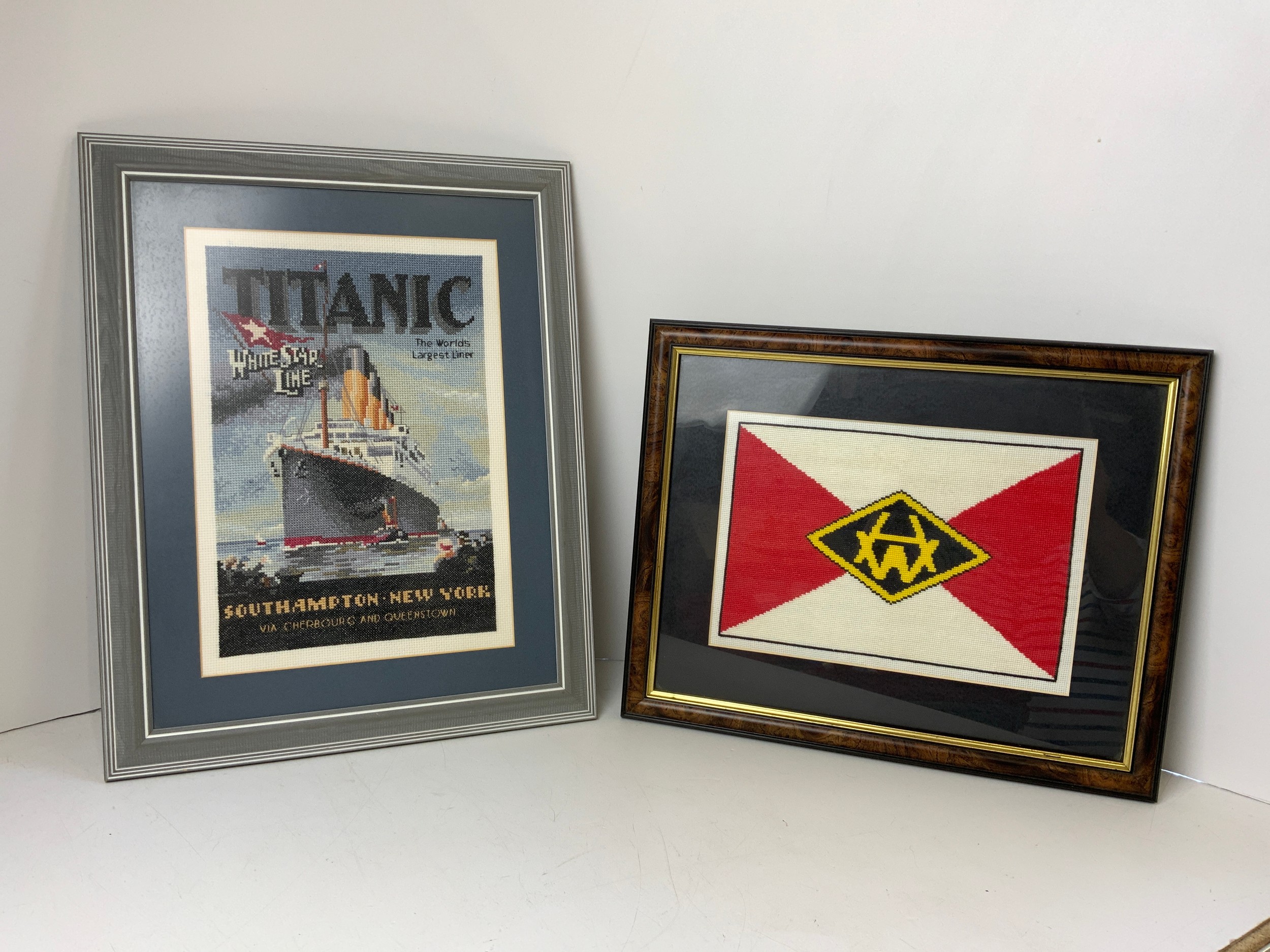 Framed Embroideries - Titanic the Worlds Largest Liner and Harland and Wolfe Shipbuilders, Belfast