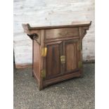 Oriental Hardwood Cupboard with Drawer - L75cm x D38cm x H72cm