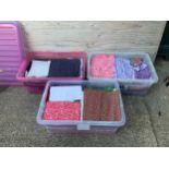 3x Plastic Storage Boxes of Sewing Fabric