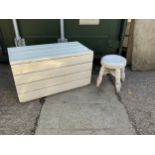 Painted Pine Box and Stool