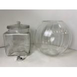 Glass Drink Dispenser and Large Glass Bowl - 28cm High