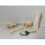 Ivory Lion and Elephant and Other Pieces