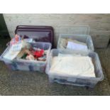 3x Plastic Storage Boxes of Sewing Fabric and Ribbons etc