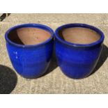 Pair of Glazed Planters - H32cm