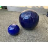 2x Blue Glazed Garden Spheres