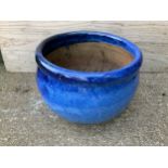 Blue Glazed Planter - 33cm H