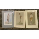 3x Original Vanity Fair Prints of Cricketers, Bonnar 13/09/1884, Stoddart 07/09/1892 Spooner 18/07/