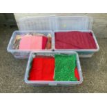 3x Plastic Storage Boxes of Sewing Fabric