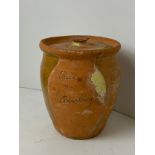 19th Century Bideford Slipware Pottery Lidded Storage Jar Incised Rice Clovelly - 15cm High