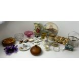 Coloured Glass Dishes, China and Collectors Plate etc
