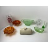 Stoneware Hot Water Bottle and Carnival Glass Bowls etc
